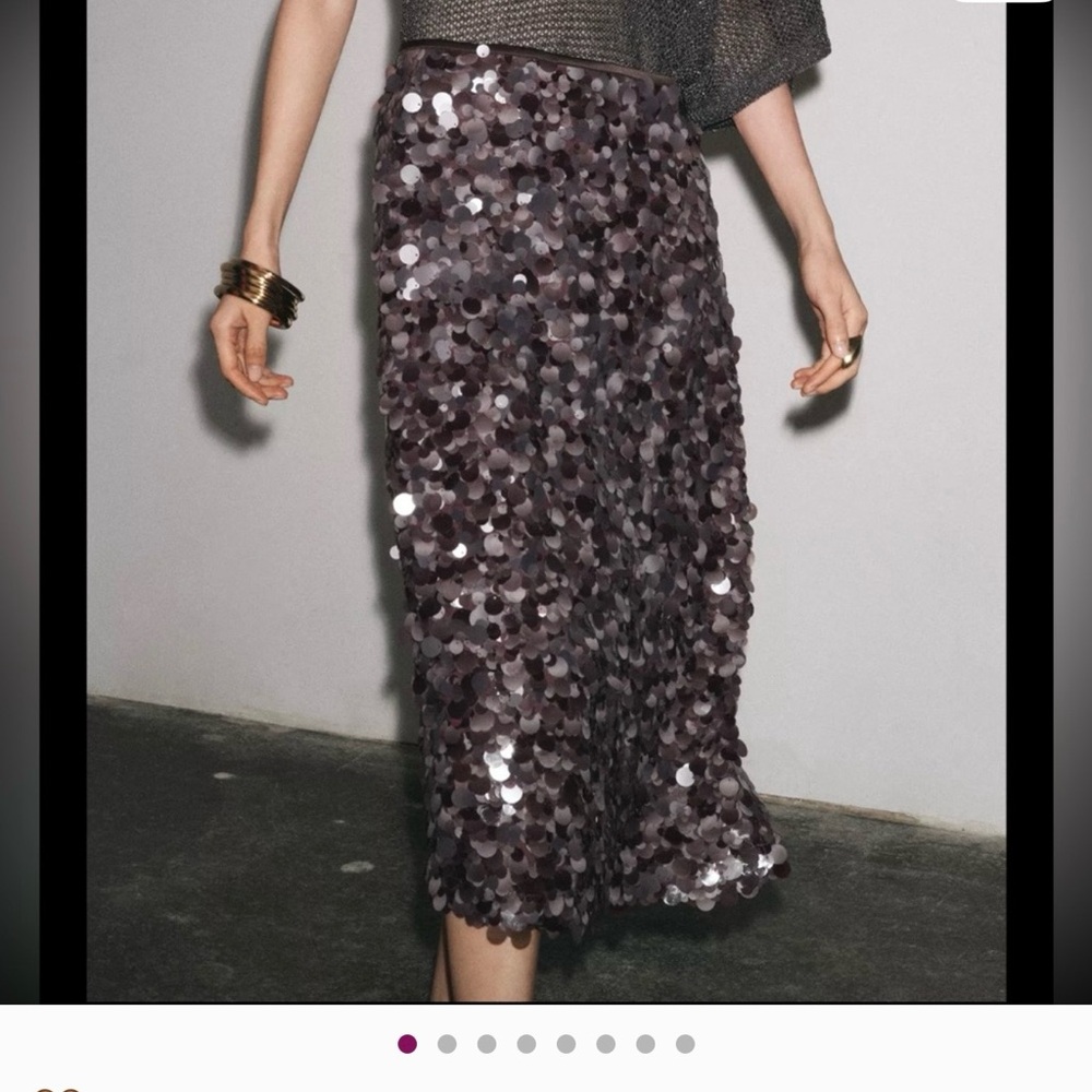 🤎 ZARA Brown Sequin Midi Skirt